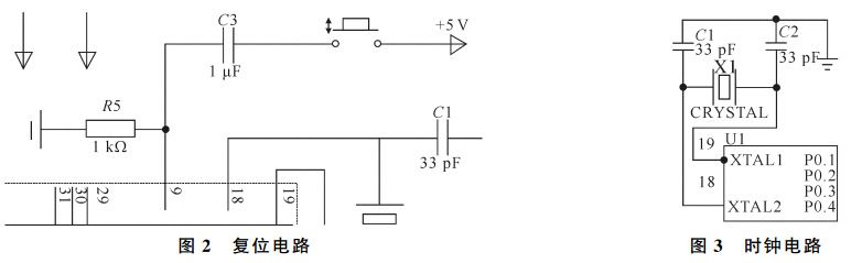 圖2 復(fù)位電路與時(shí)鐘電路